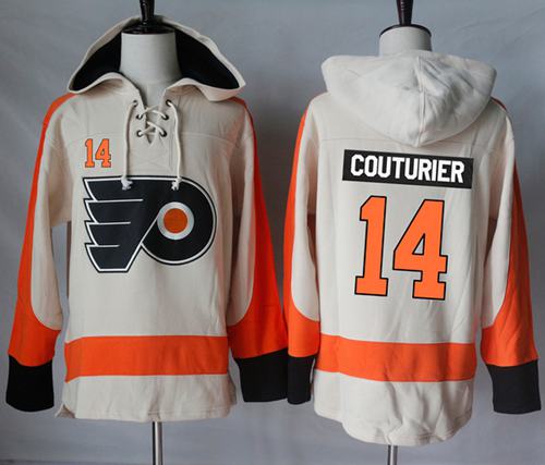Flyers #14 Sean Couturier Cream Sawyer Hooded Sweatshirt Stitched NHL Jersey - Click Image to Close